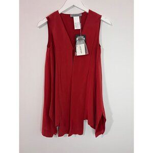 NWT Sportmax Red/Orange Sleeveless 100% Silk Pleated Blouse Size 0